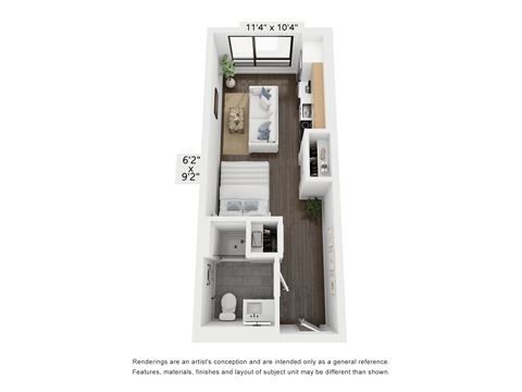 Floor plan for studio, 1 bath, 348 sqft